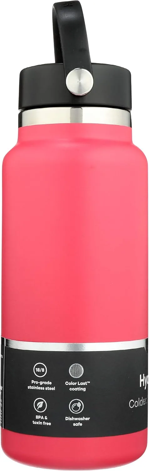 Hydro Flask Water Bottle - Stainless Steel & Vacuum Insulated - Wide Mouth 2.0 with Leak Proof Flex Cap - 32 oz, Watermelon