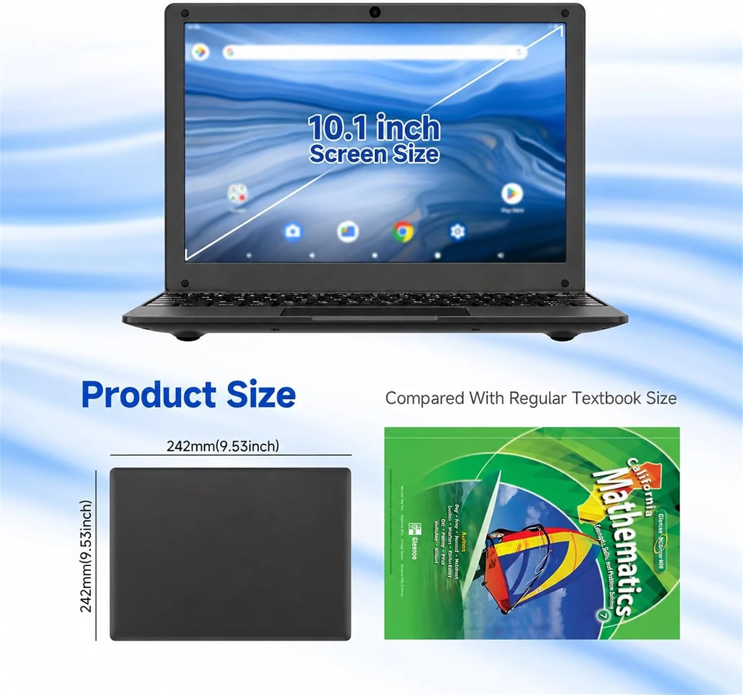 10.1 Inch Mini Netbook, Quad-Core Processor Laptop Computer, 2GB Memory 64GB Storage Android 12 Portable Notebook Built-in Webcam, WiFi & Bluetooth Keyboard & Mouse for Home Schooling & Office Work