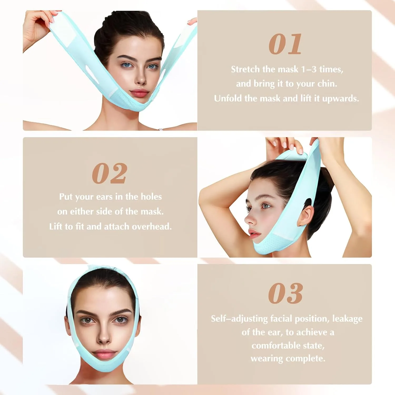 Reusable V Line Lifting Mask with Chin Strap for Sleeping, V Shaped Face Mask for Sagging, Jawline Shaper(Light Blue)
