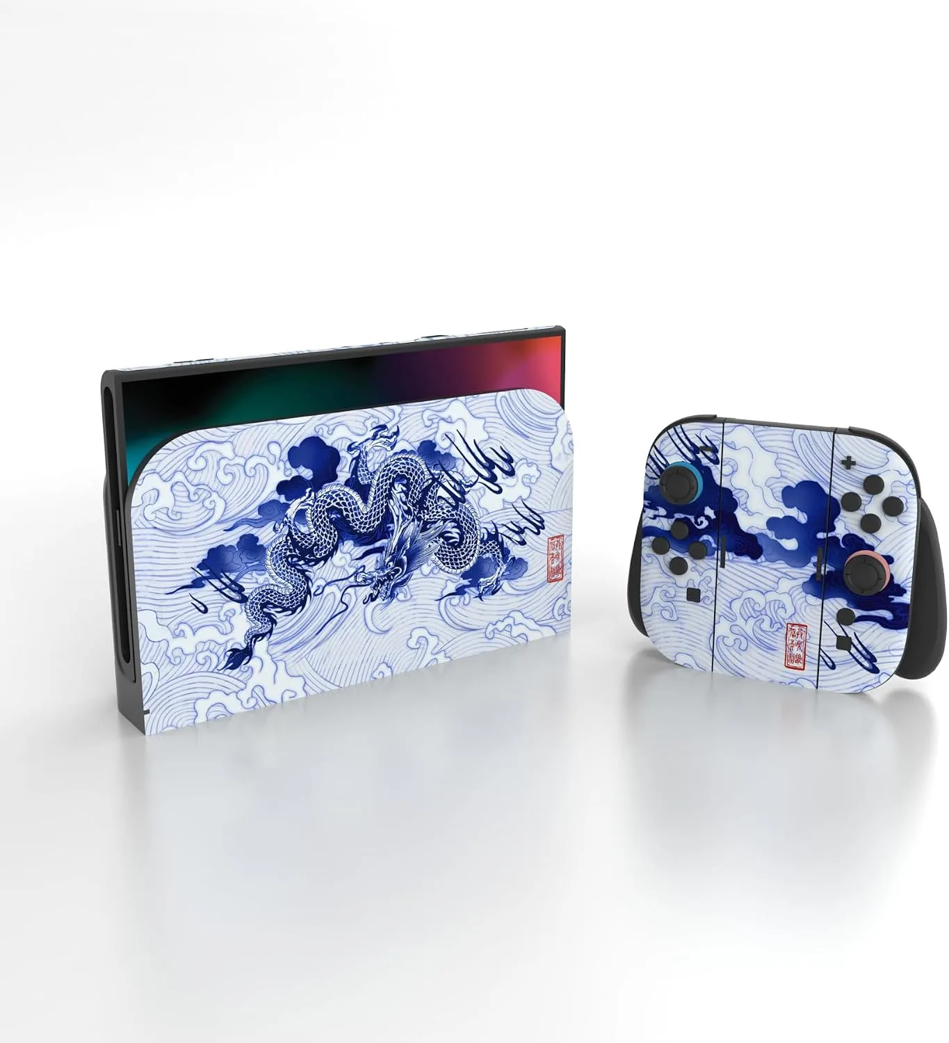 PlayVital for Nintendo Switch 2 Skin Full Set (2-Pack) - Protective Vinyl Decal Stickers for Switch 2 Console, Joycons, Handle Grips & Dock | No Residue, Anti-Scratch - Qinghua Porcelain Style