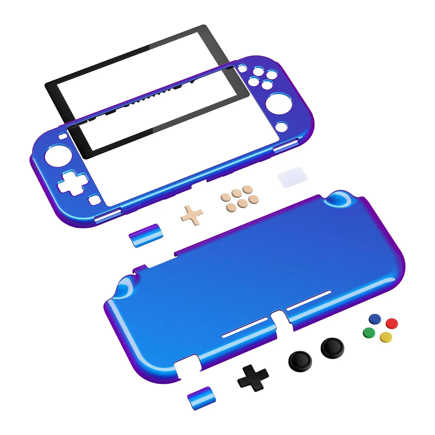 eXtremeRate PlayVital Glossy Chameleon Purple Blue Protective Case for Nintendo Switch Lite, Hard Cover Protector for Nintendo Switch Lite - 1 x Black Border Tempered Glass Screen Protector Included