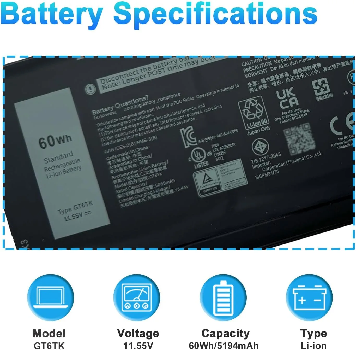 GT6TK Laptop Battery for Dell Latitude 9440 9450 2-in-1 Series