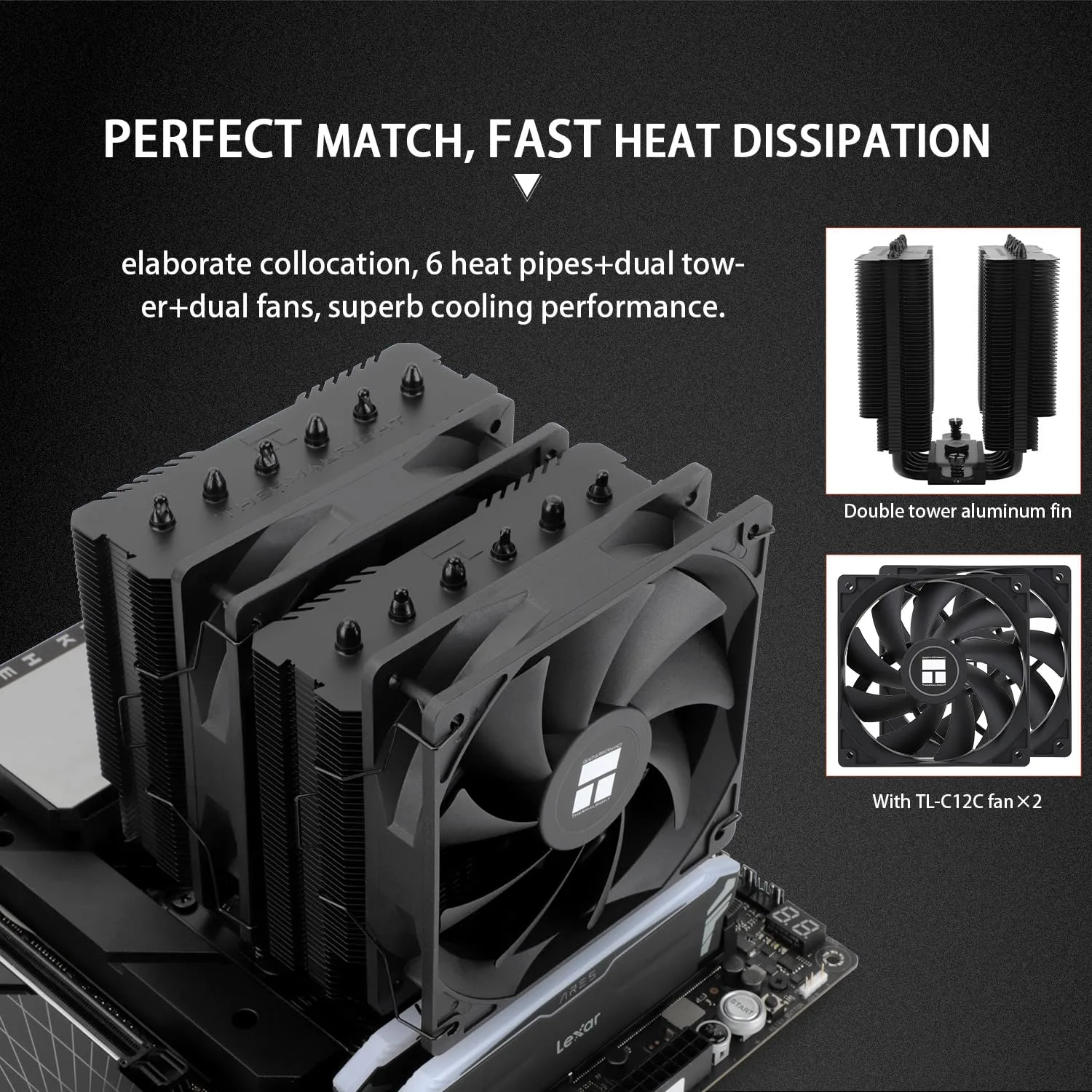 Thermalright Peerless Assassin 120 SE Black CPU Air Cooler, 6 Heat Pipes Heatsink Dual Towers Cooler, with Dual PWM Fans, 1550RPM Speed, Desktop CPU Cooler for Intel 1700/1851/1150/1151/1200;AM4 AM5