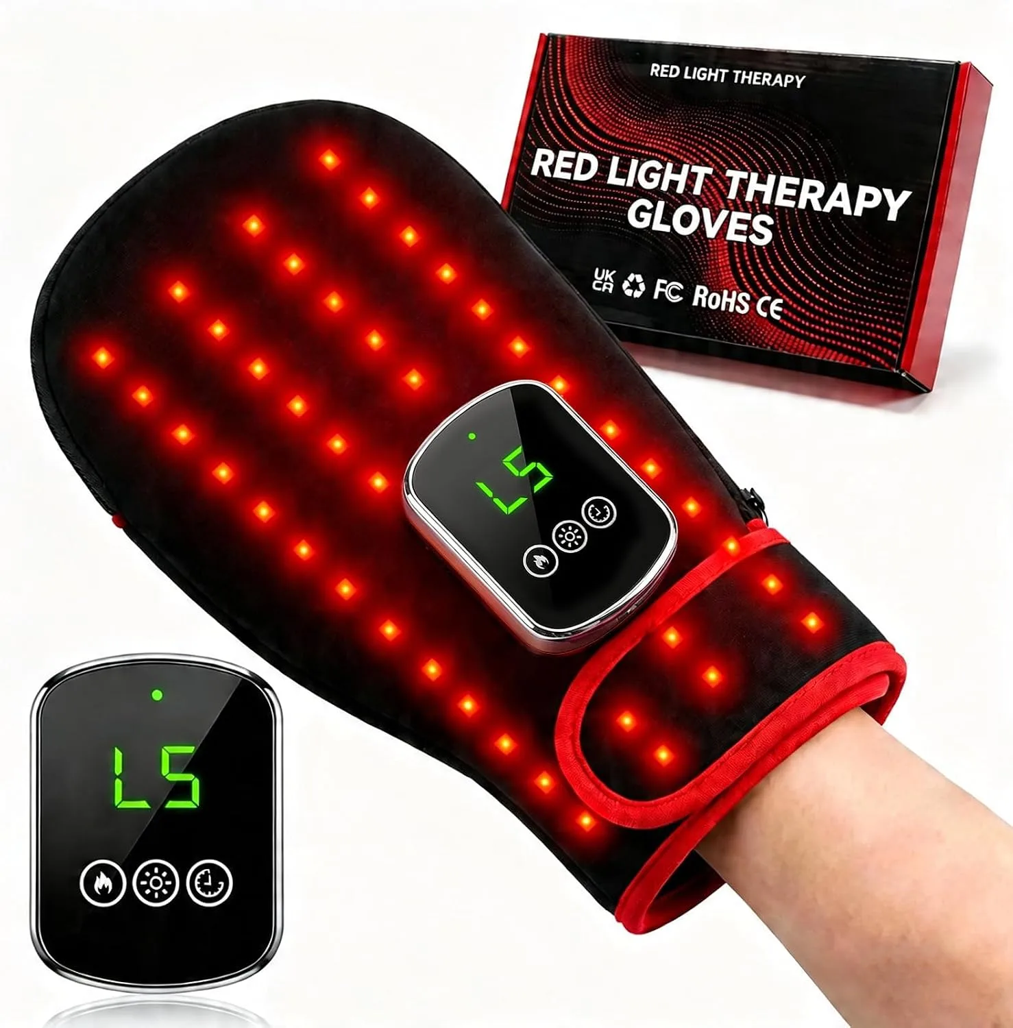 Red Light Therapy Glove for Hand Finger Wrist Pain Relief, Black