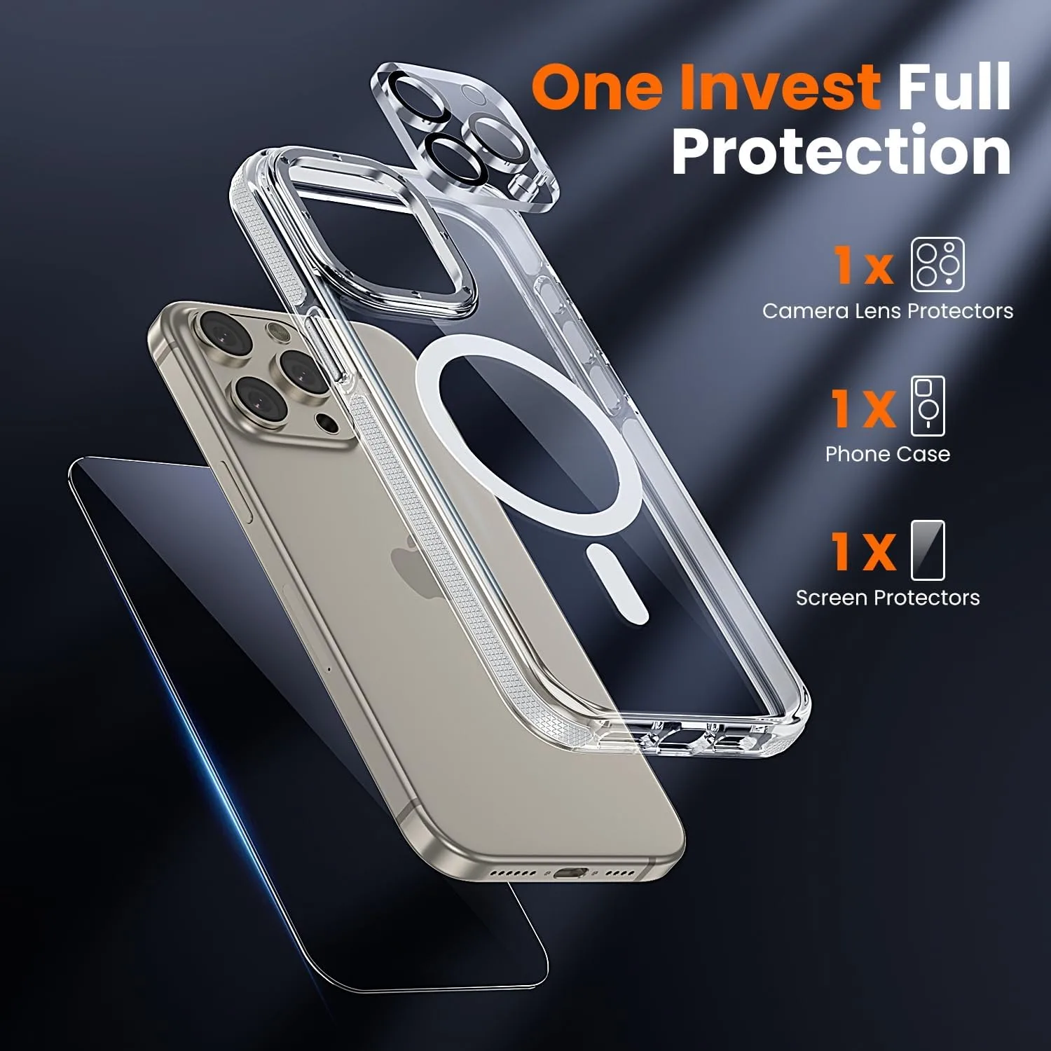 toushion 3 in 1 for iPhone 15 Pro Max Case Clear Bumper