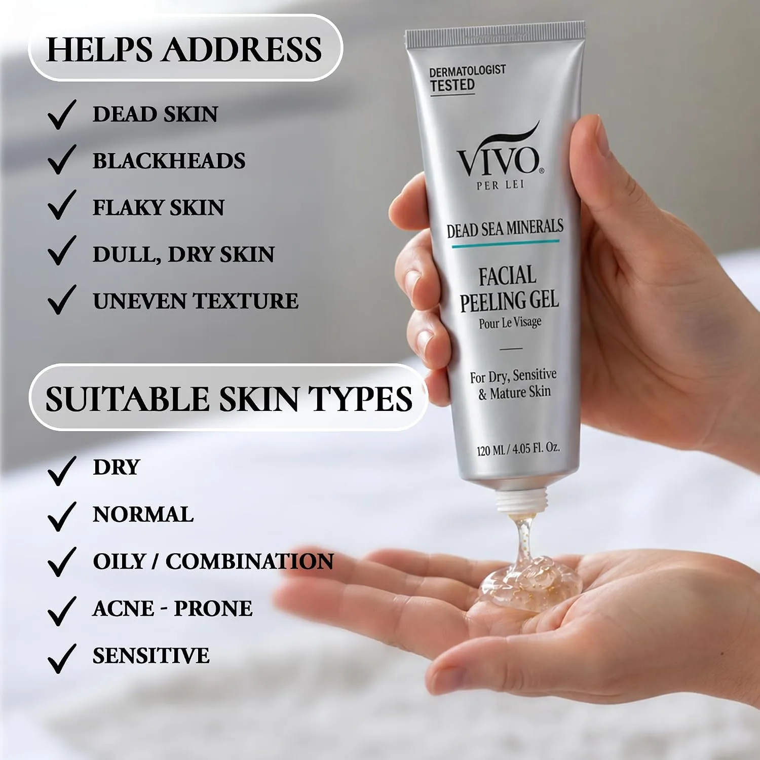 Vivo Per Lei Facial Peeling Gel - Exfoliates Dead Skin - Gentle - 4.05 Oz