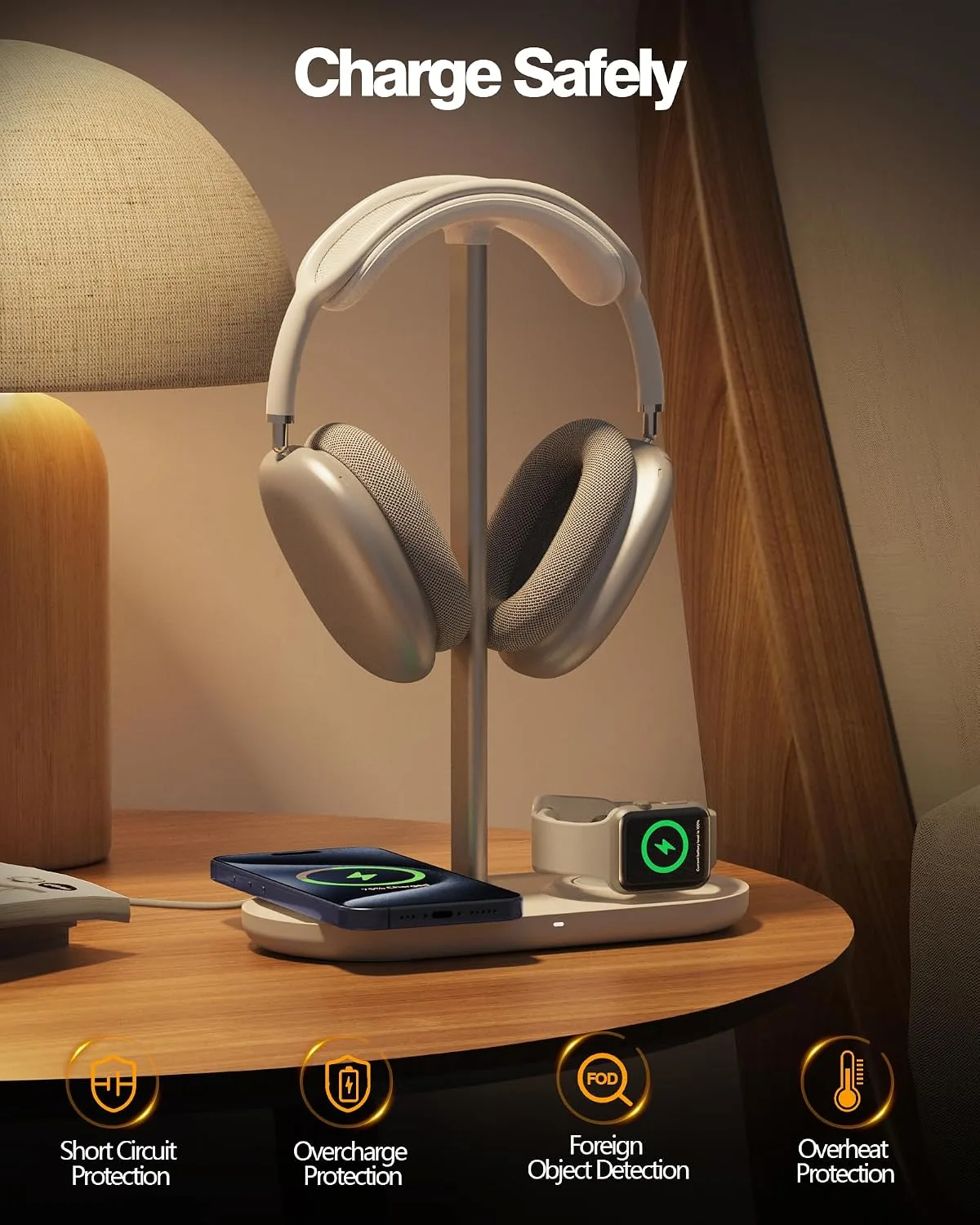 HiWe Headphone Stand, 2-in-1 MagSafe Wireless Charger for iPhone/iWatch