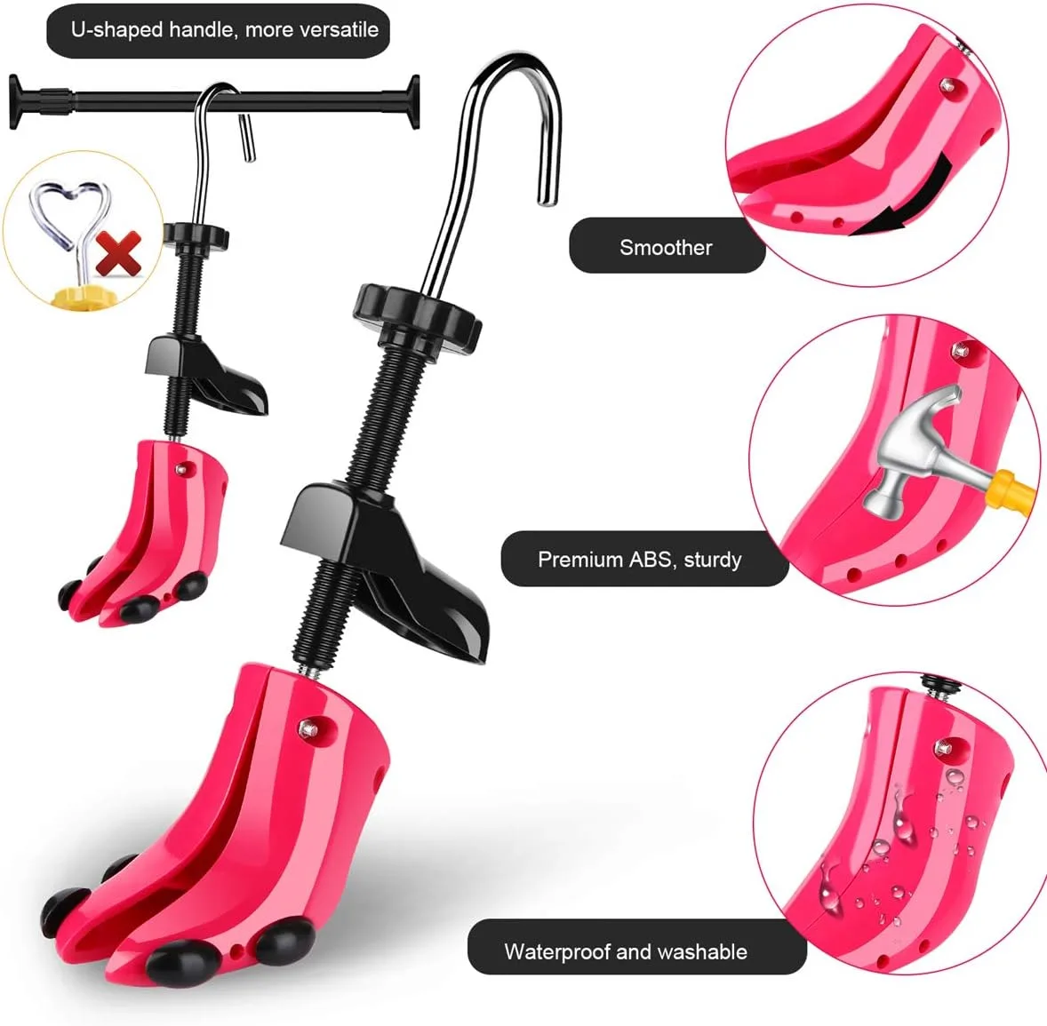 JJDPARTS Plastic & Wooden Shoe Stretcher, Pair 4-Way Shoe Expander Widener Shoe Tree Extender for Women Men