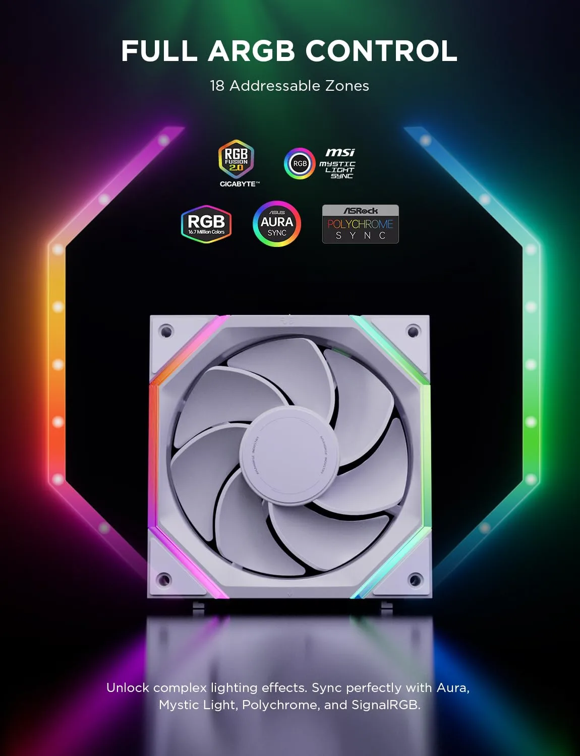 AsiaHorse Nyota Pro 120mm PC Fans ARGB PWM, Modular Daisy-Chain Design, Dual-Zone Asynchronous Lighting, 18 Addressable LEDs, 2000RPM High Airflow 61.5CFM, Low Noise 29dB, for PC Case & Liquid Cooler