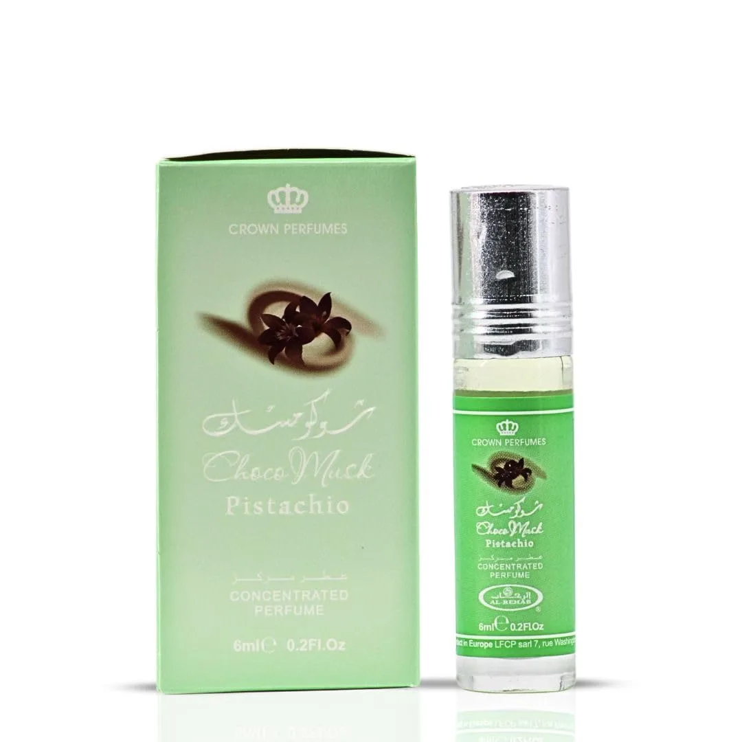 Al-Rehab Choco Musk Pistachio Perfume Oil Roll-On - 6ml (0.2 oz) | Nutty Gourmand Fragrance with Pistachio, Chocolate & Vanilla | Sweet, Creamy & Addictive | Long-Lasting Scent (Box of 6)