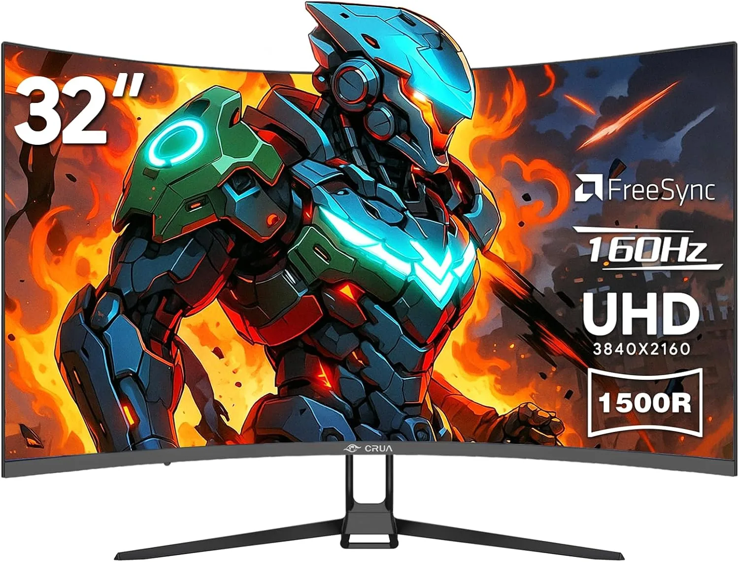 CRUA 32" 4K UHD 160Hz Curved Gaming Monitor, 1500R, AMD FreeSync, Black