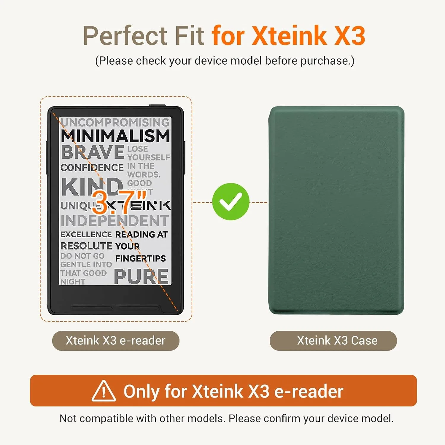 CoBak Magnetic Case for XTEINK X3 eBook Reader, 3.7" Ultra-Lightweight PU Leather Cover(Dark Green)