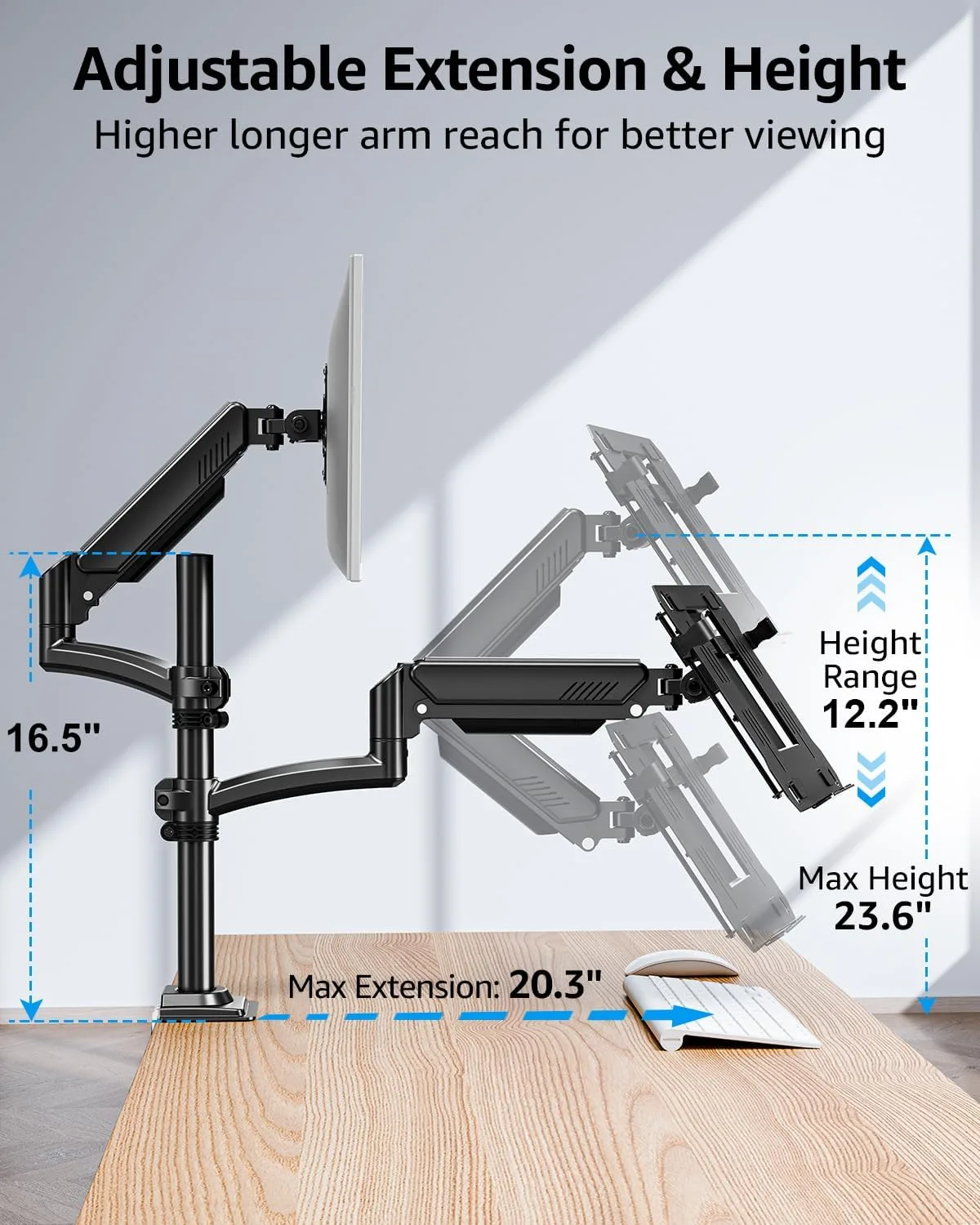 MOUNTUP 2-in-1 Laptop and Monitor Desk Mount, Laptops Arm Holds 4.4-22lbs