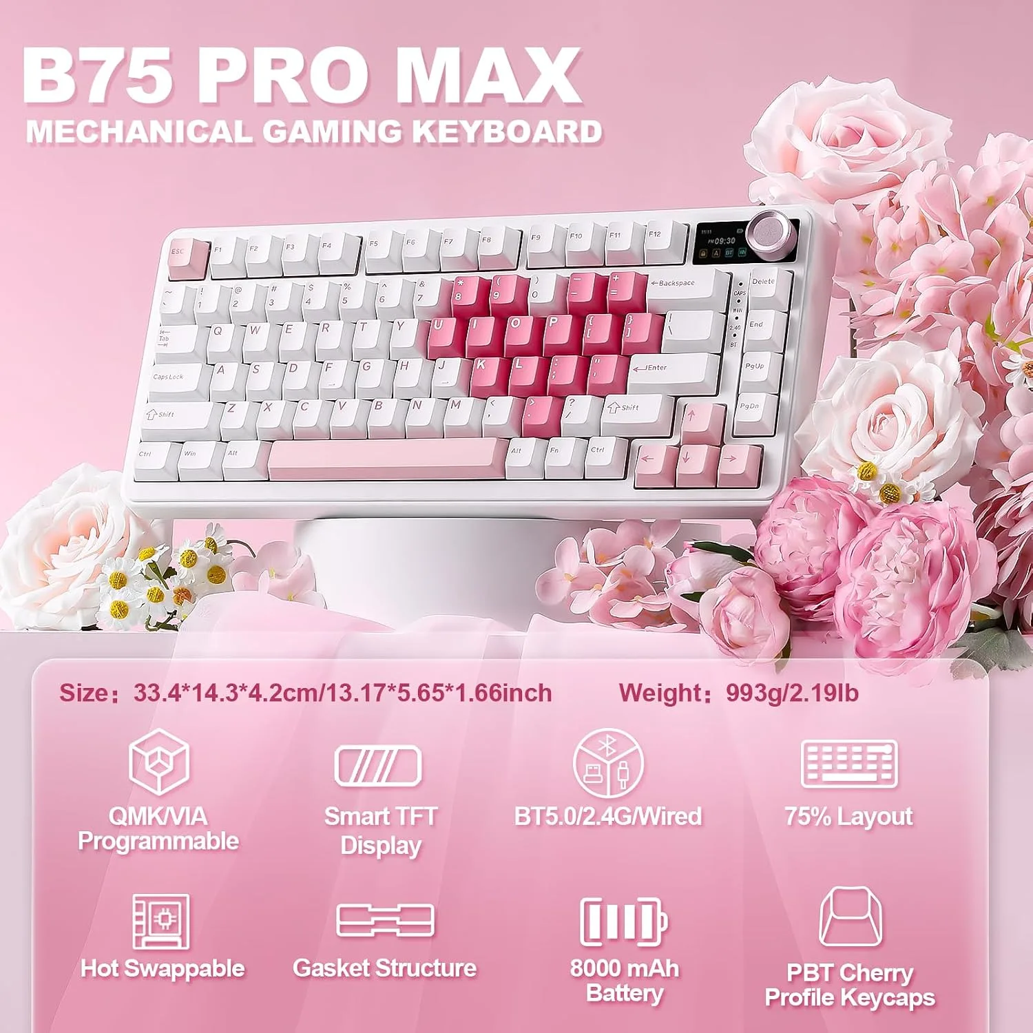 YUNZII B75 PRO MAX 75% Mechanical Keyboard (White Heart,Milk Switch)