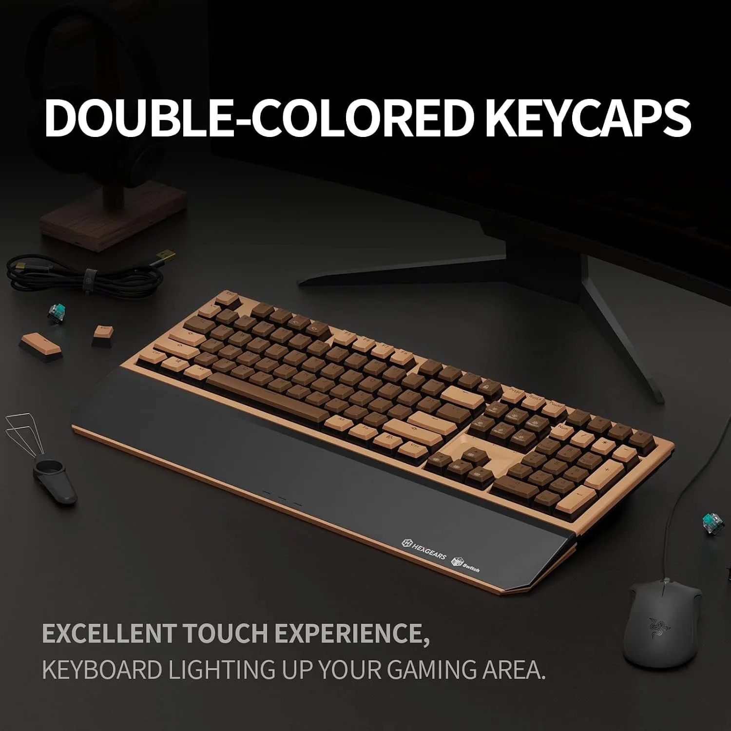 Hexgears X5 Wireless Mechanical Keyboard Full Size 108 Keys, Kailh Box 3.0 Linear Switch, Ergonomic, N-Key Rollover, Backlit Gaming Keyboard with Wrist Rest (Coffee)