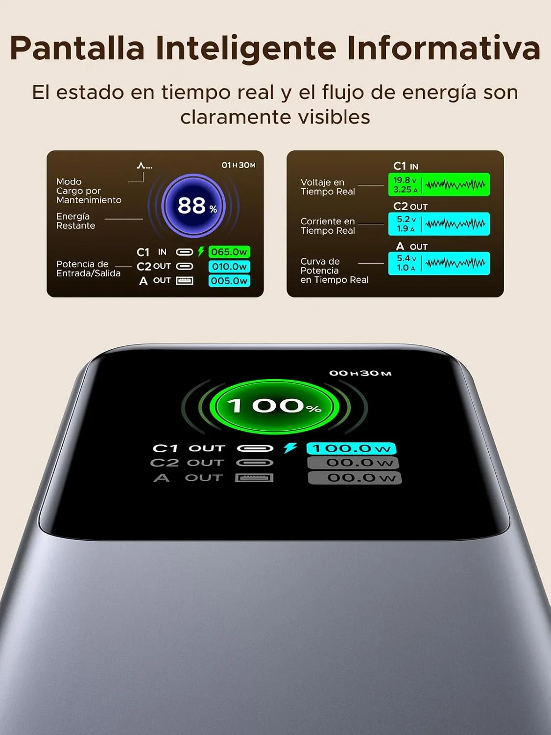 UGREEN Nexode 20000mAh 165W Power Bank for MacBook Pro 16, Built-in Cable