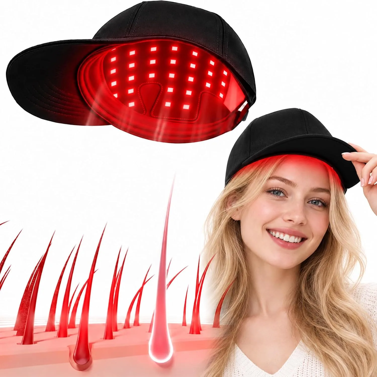 Laser Hair Growth Cap, 650nm LLLT Red Light Therapy Cap, Black