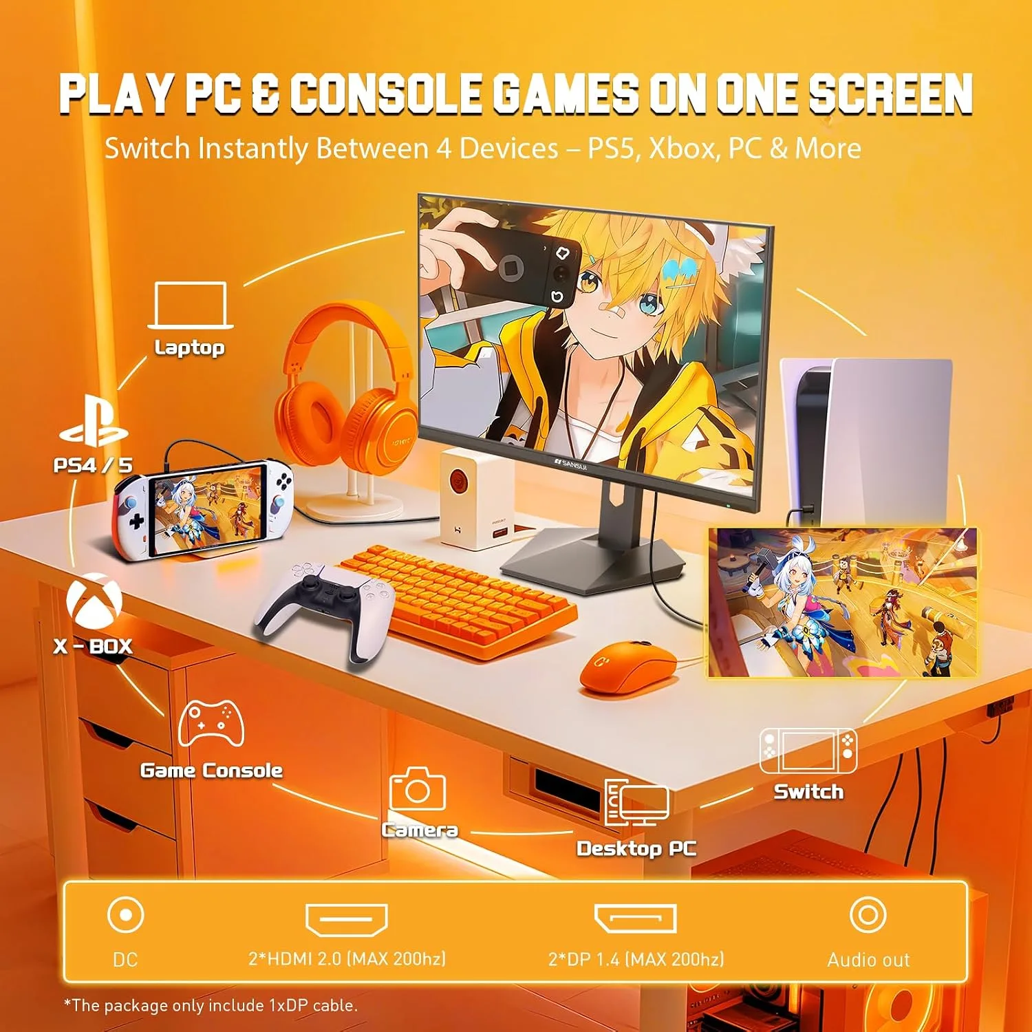 SANSUI Gaming Monitor 27 inch 1440p 200Hz 180Hz Computer Monitor