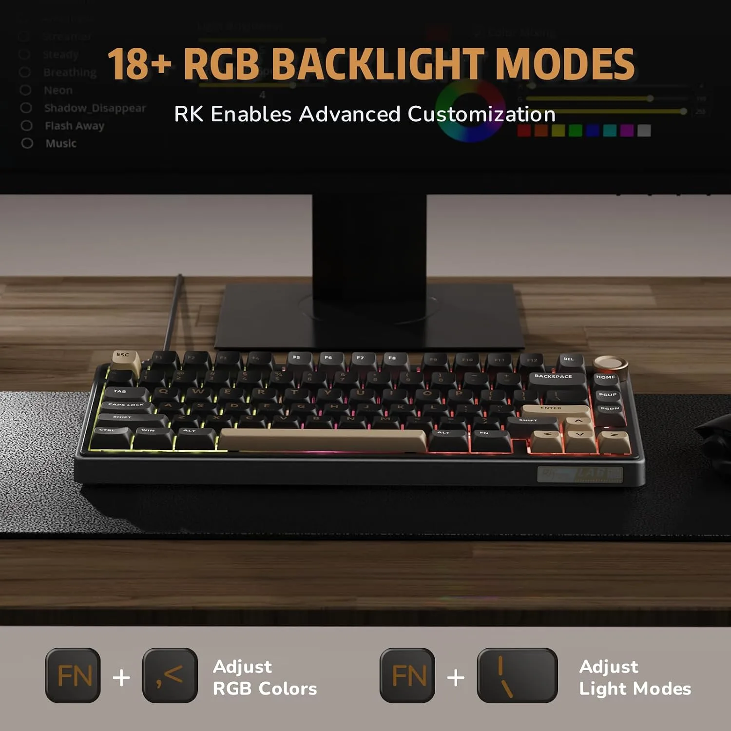 RK ROYAL KLUDGE R75 Wired Mechanical Keyboard with Volume Knob, 75% Mechanical Gaming Keyboard Gasket Mount, Hot Swappable Silver Switch, MDA Profile PBT Keycaps, Creamy Keyboards, Black