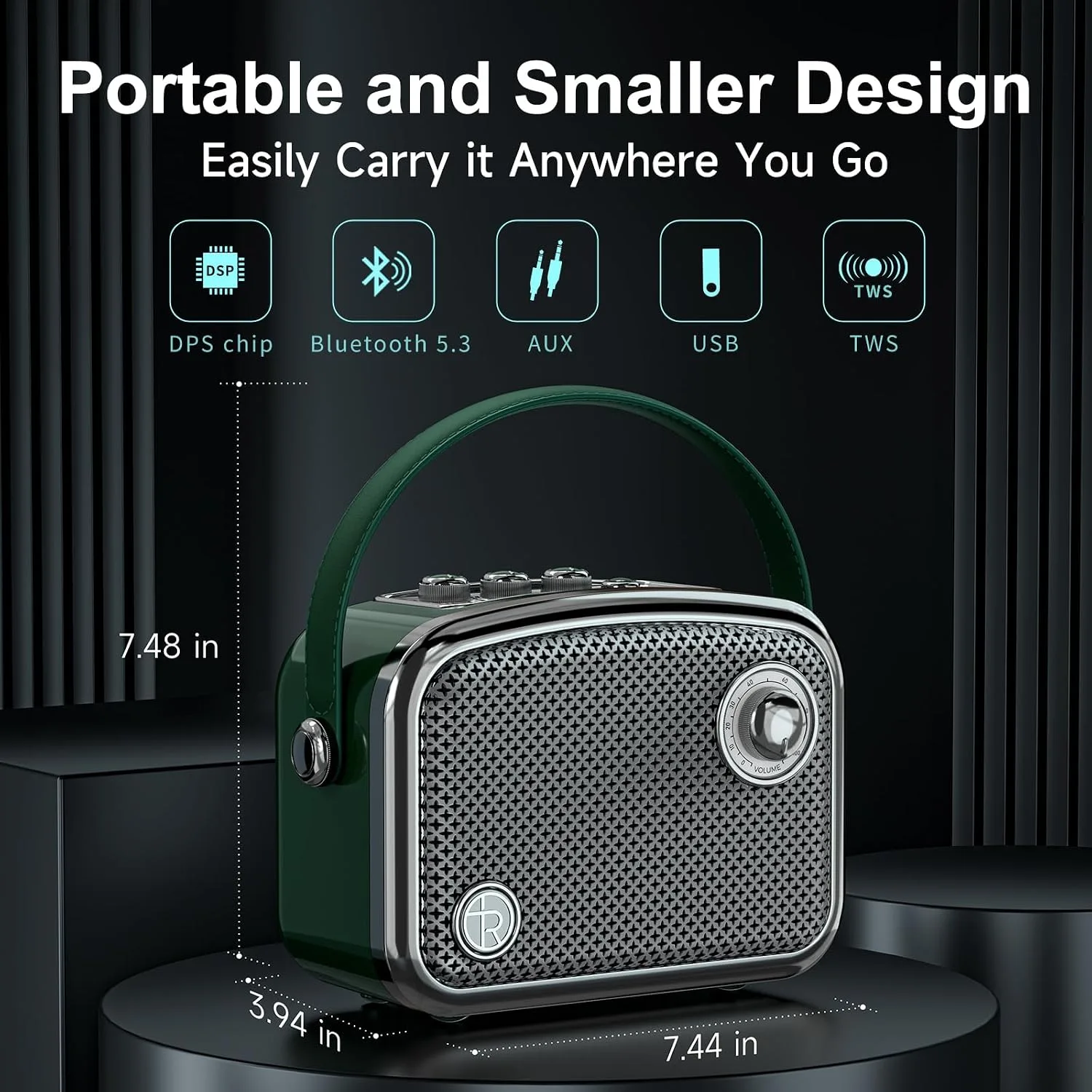 Bluetooth Speaker, 40W, Retro Decor, Small Gift for Women Man, Green