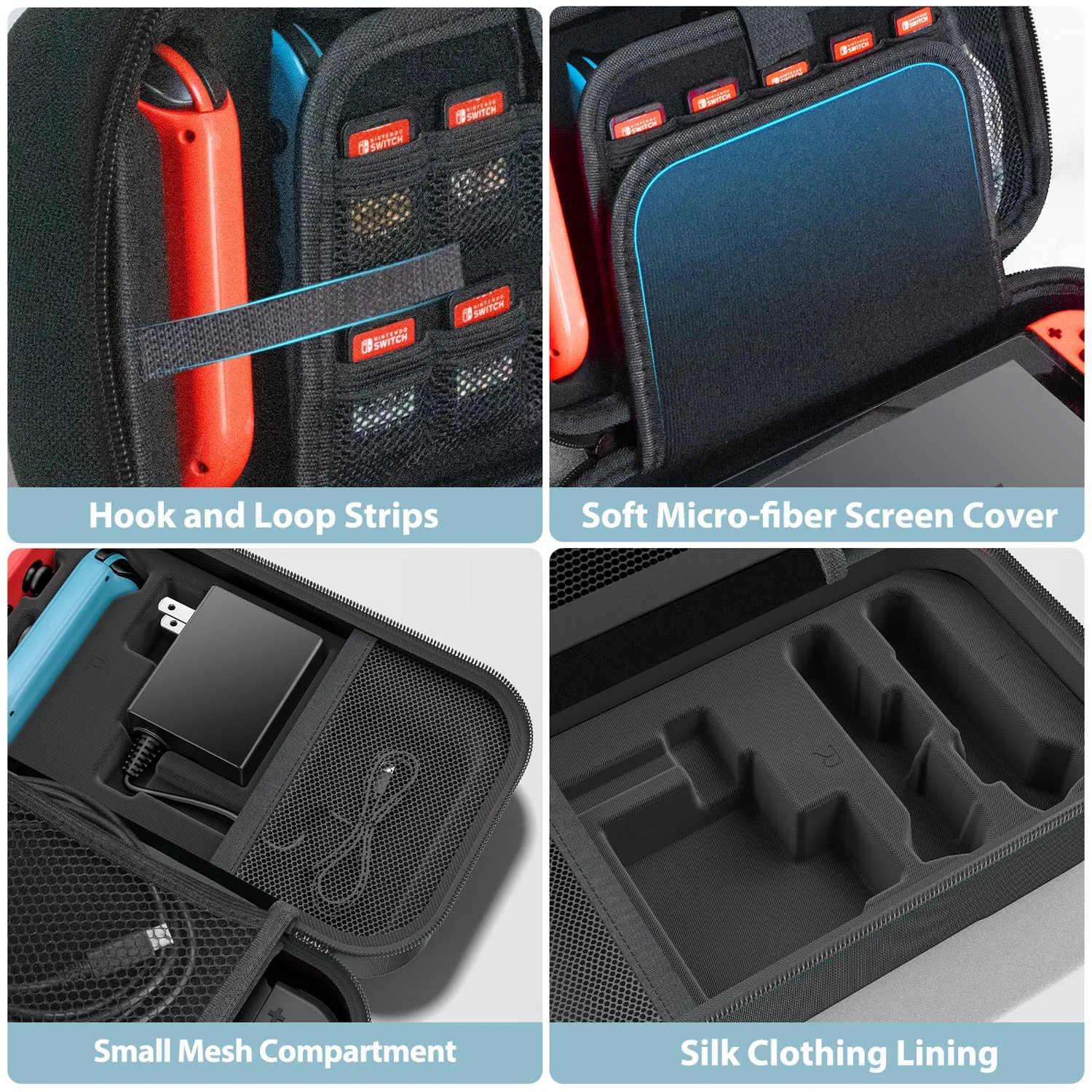 Switch Carrying Case Compatible with Nintendo & OLED, Portable Switch Travel Carry Case Fit for Joy-Con and Adapter, Hard Shell Protective OLED Pouch Bag with 20 Games, Black