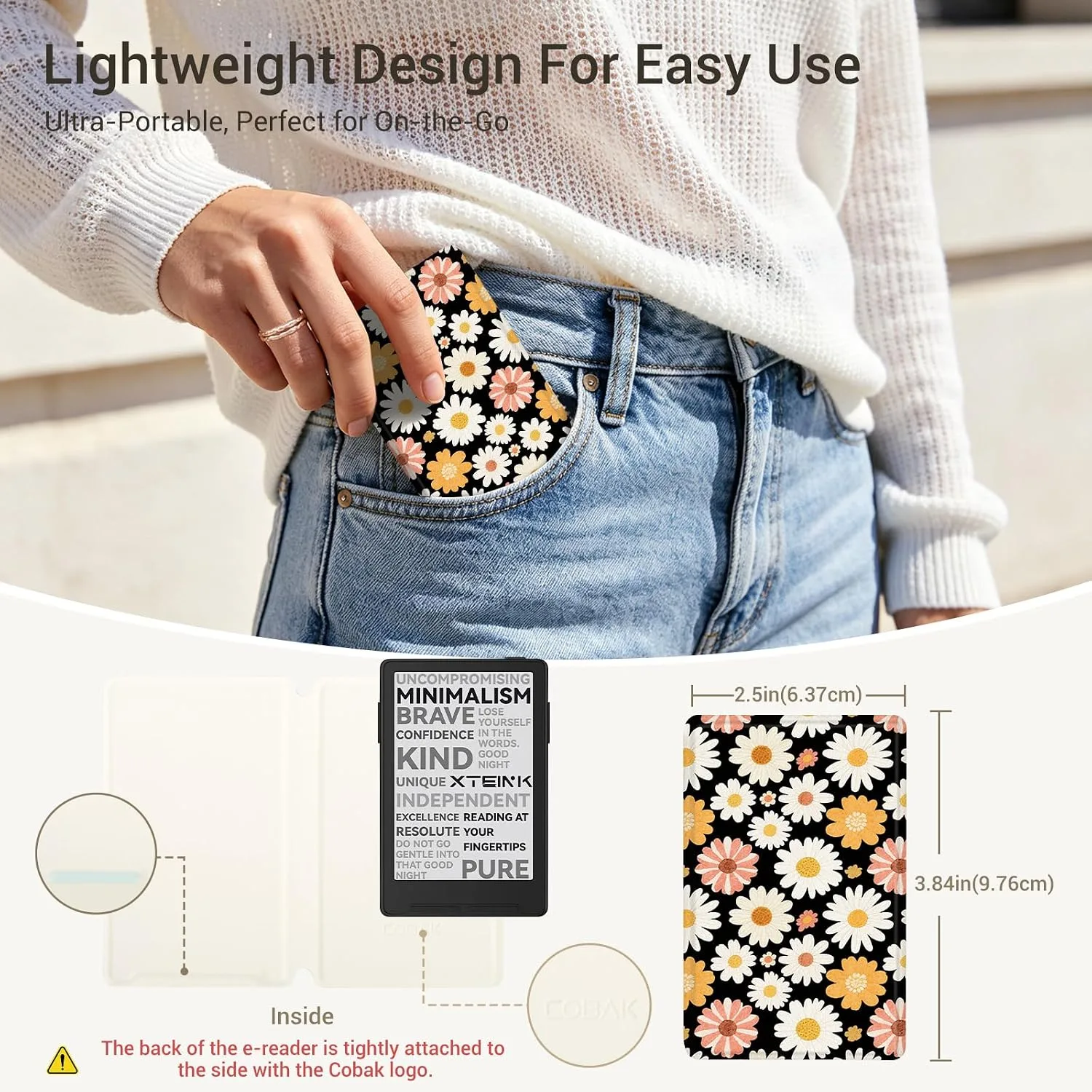 CoBak Magnetic Case for XTEINK X3 eBook Reader, 3.7" Ultra-Lightweight PU Leather Cover(Sunny Daisies)