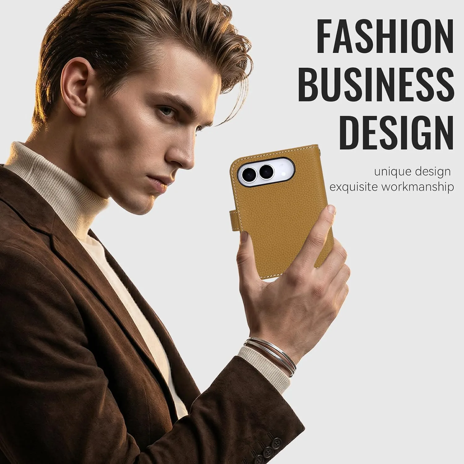 for iPhone Duo Case Wallet Genuine Leather for Magsafe, Brown