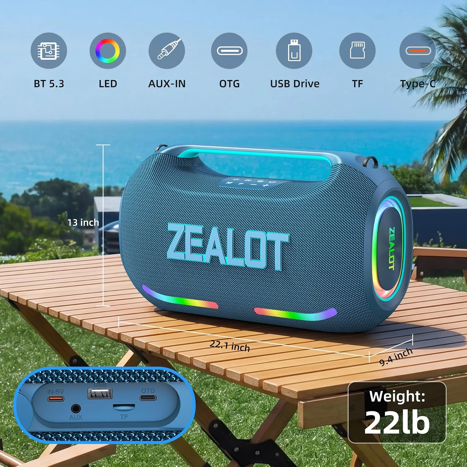 ZEALOT 400W Bluetooth Speaker, 30H Outdoor Party Boombox with Subwoofer