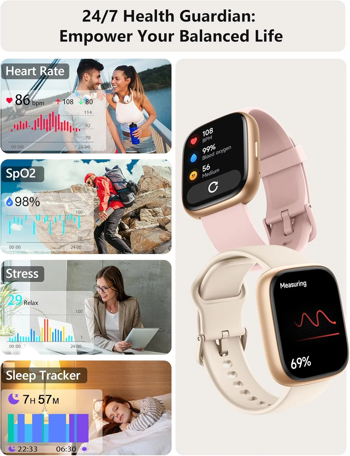 Smart Watch 2026 Upgrade for Women Men Android & iPhone [2 Bands, 44mm case, 1.83''], Alexa Built-in, Make/Answer Call, HR SpO2 Sleep Stress Monitor Fitness Tracker, IP68 Waterproof Step Counter Watch