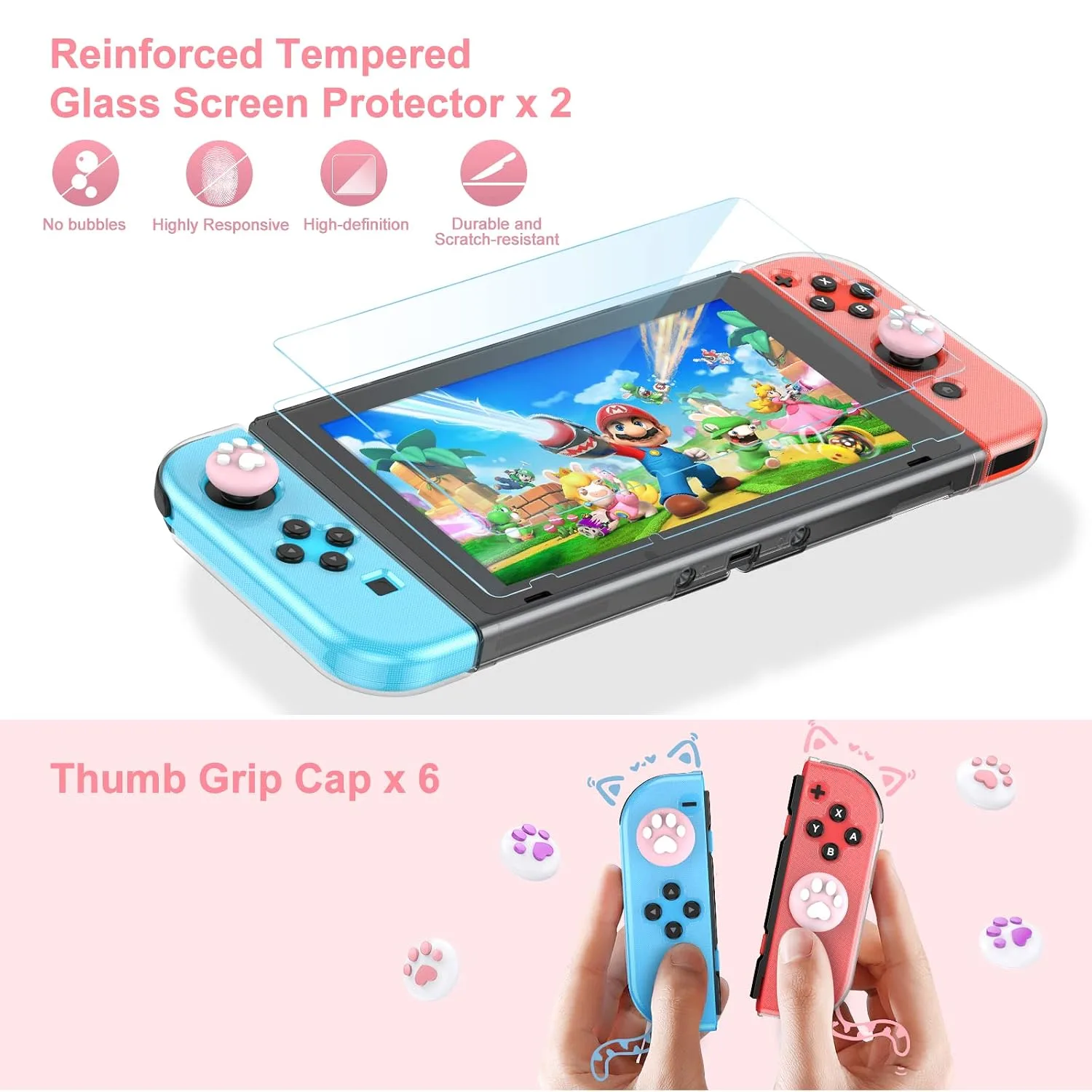 Younik Switch Accessories Bundle, 17 in 1 Pink Switch Accessories Kit for Girls Include Switch Carrying Case, Adjustable Stand, Protective Case for Switch Console & J-Con Pink