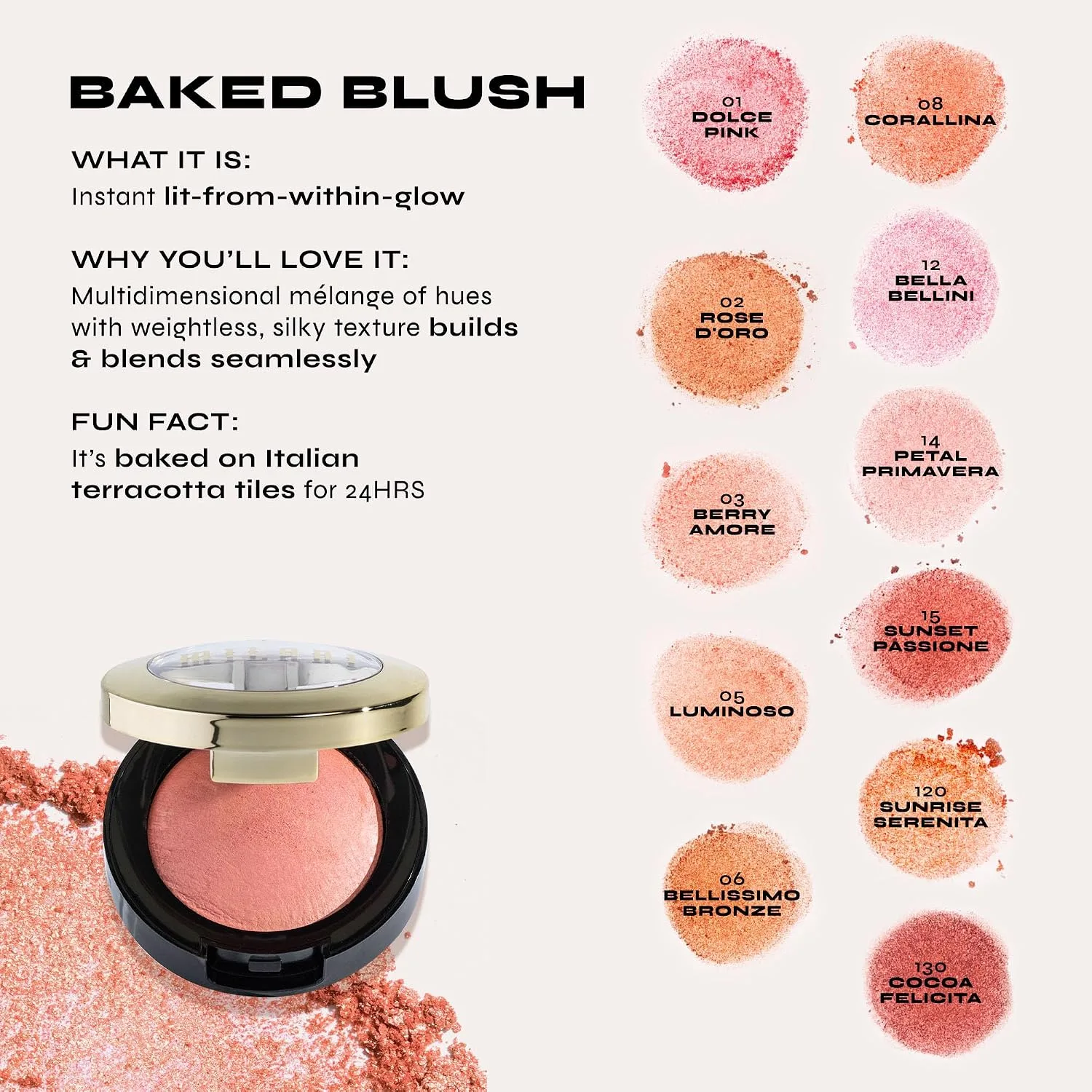 Milani Rose Blush, Powder Blush for Cheeks - Natural Matte - Romantic Rose