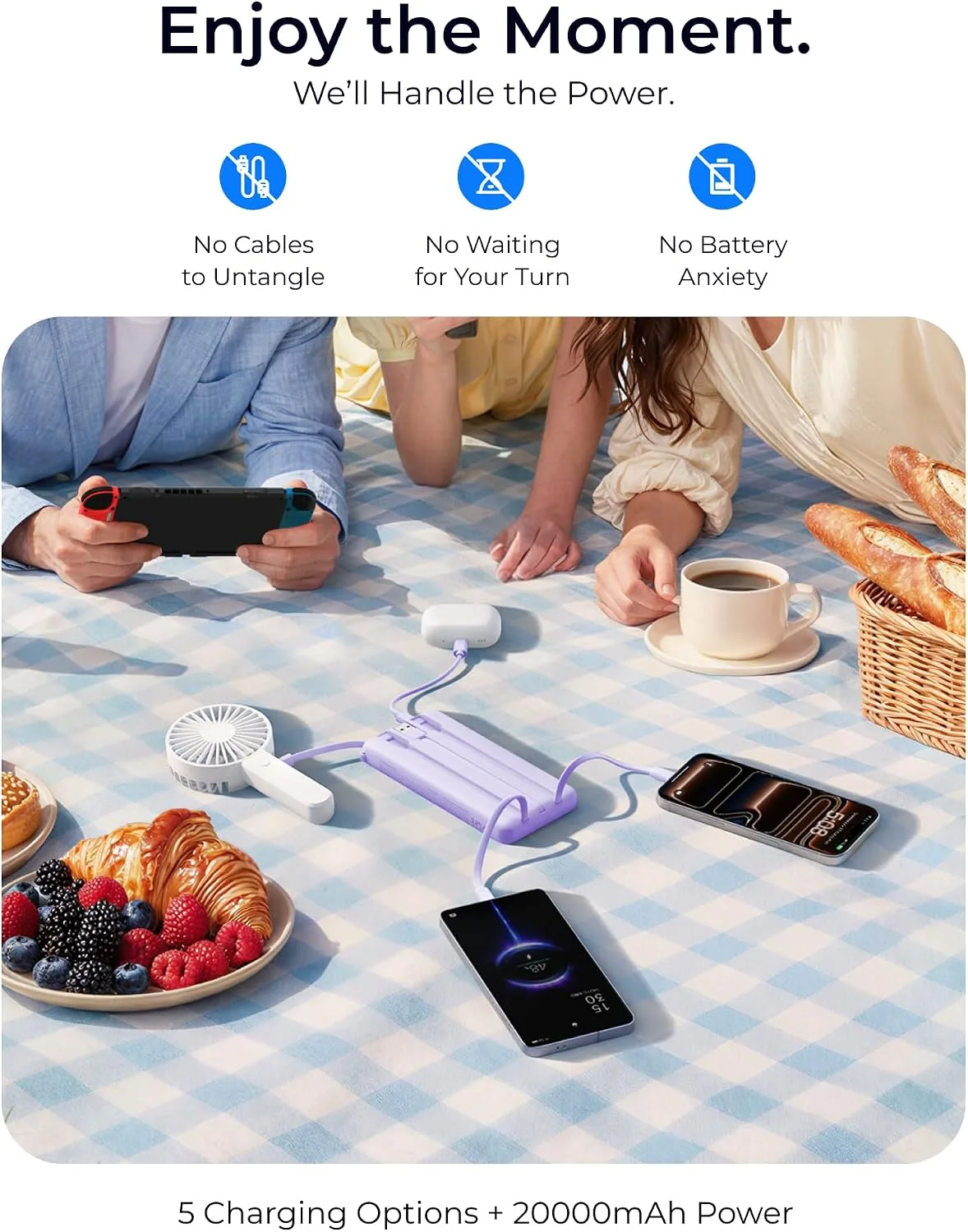 VRURC Portable Charger 4-Built-in-Cable Fast Charging 20000mAh Power Bank