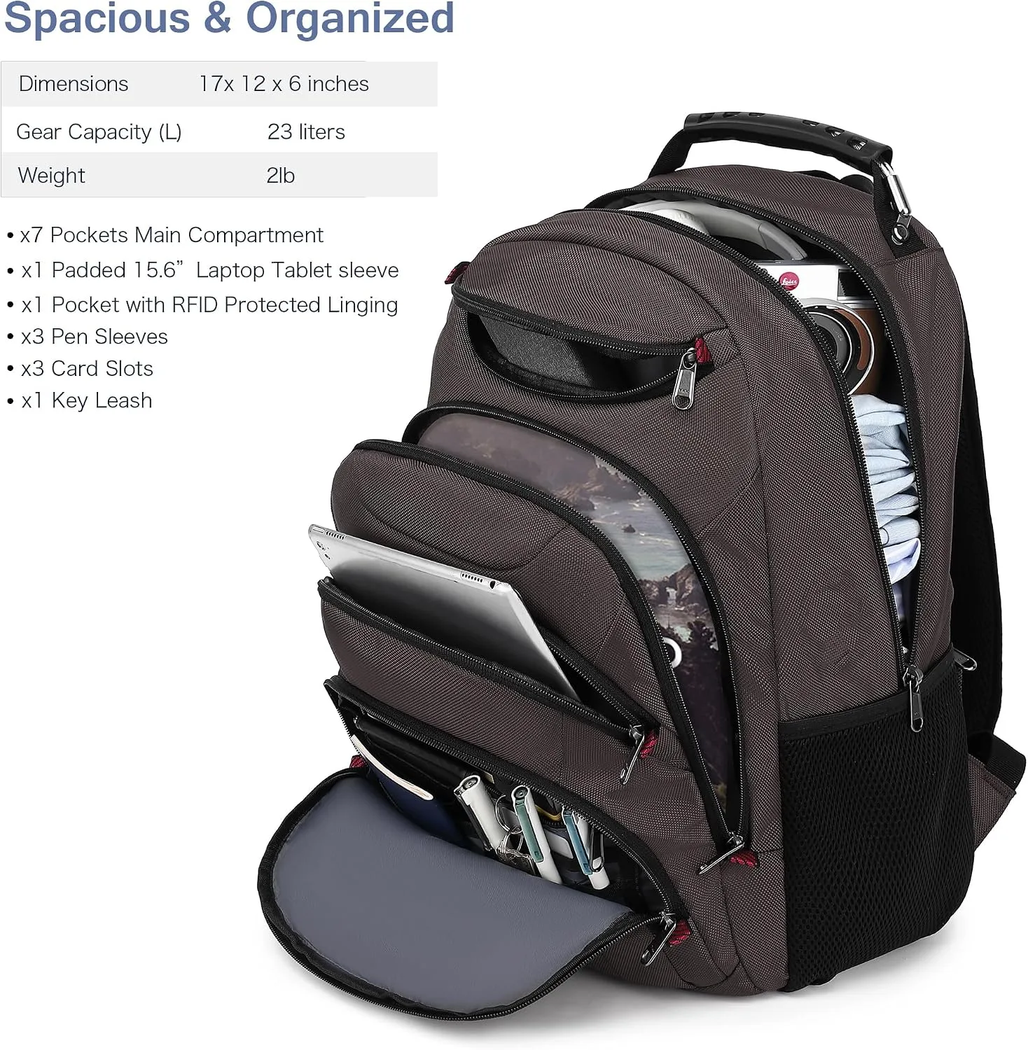 Boavan Laptop Backpack for men, 15.6 inch Laptop Bag with USB Port, Waterproof Travel Work Backpack Purse, Anti-Theft Teacher Nurse Doctor Casual Bookbags Office Business backpack,Coffee