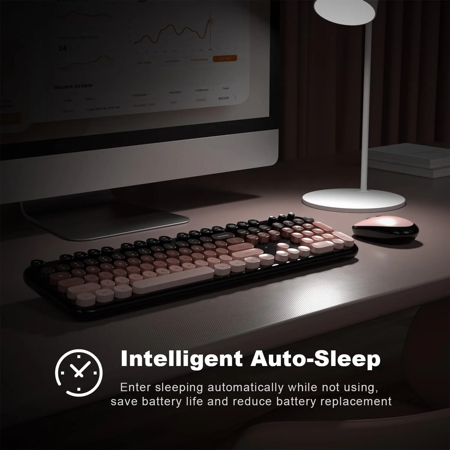 MOFII Wireless Keyboard and Mouse Combo, Full Size 2.4G Retro Round Computer Keyboard and Mouse Set, Plug and Play, for Windows, Computer, Desktop, PC, Notebook - (Lovely BlackBerry Gradient)
