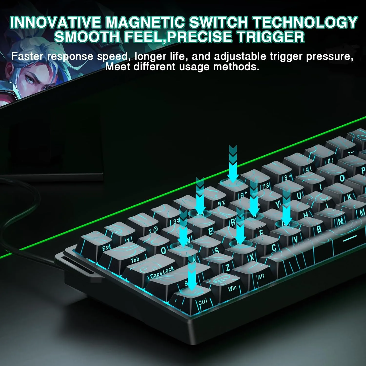 Aula WIN60 HE - 60% Mechanical Gaming Keyboard Wired, Hall Effect Magnetic Switch Hot Swappable, Adjustable Actuation RT Mode, 8000 Hz Polling Rate, RGB Keyboard 60 Percent Compact Design for PC