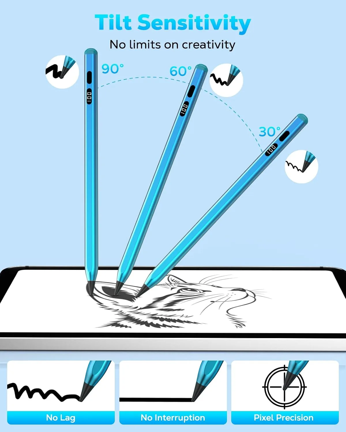 MoKo Stylus Pen for iPad 2018-2026, USB-C Charge Pencil with LED Display