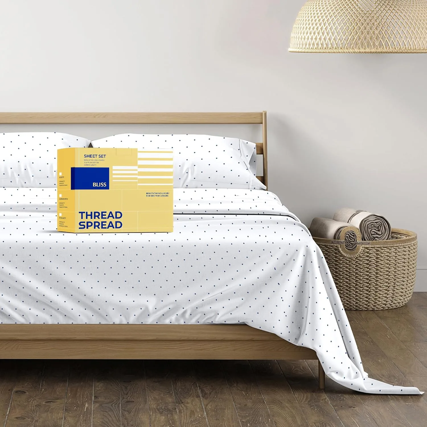 Thread Spread Egyptian Cotton Sheets King Size - Luxury 600 Series King Size Sheets Set (4 PC, Polka Dot - Navy), 16" Deep Pocket All Around Elastic, Soft, Cooling Sateen, Durable Hotel Bed Sheet Sets
