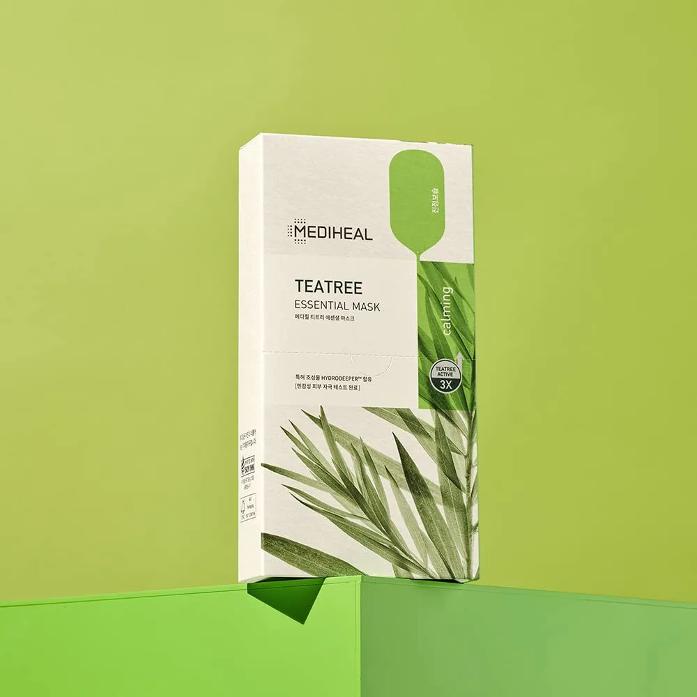 Mediheal Best Korean Sheet Mask - Tea Tree Essential Face Mask 10 Sheets For All Skin Types Korean Best Sheet Mask Soothing Calming