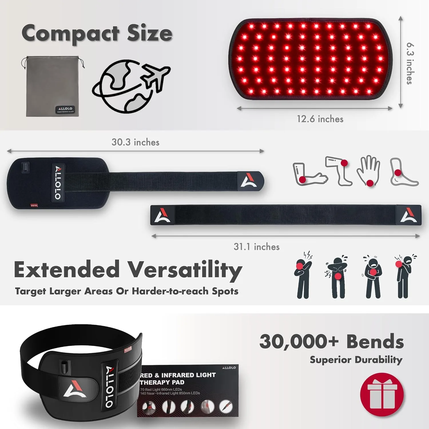 ALLOLO Red Light for Body, 3 in 1 LEDs Red Light Belt