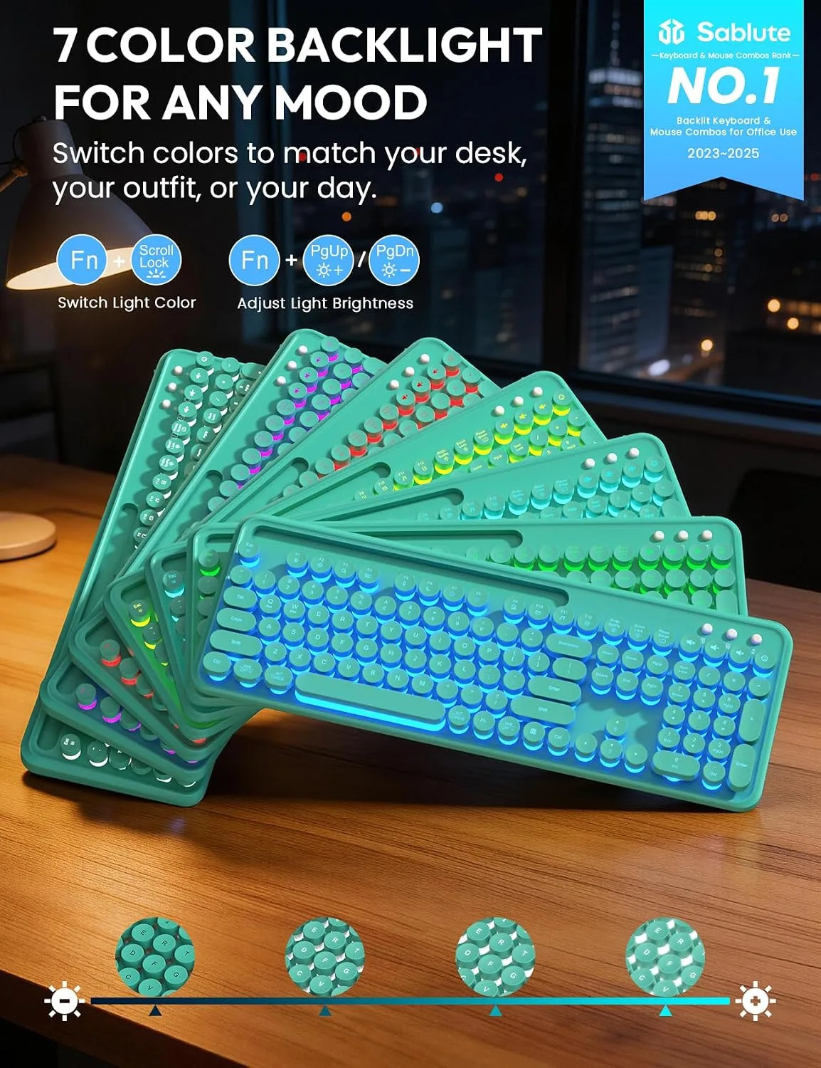 Wireless Keyboard and Mouse, Backlit Typewriter with Magnetic Wrist Rest