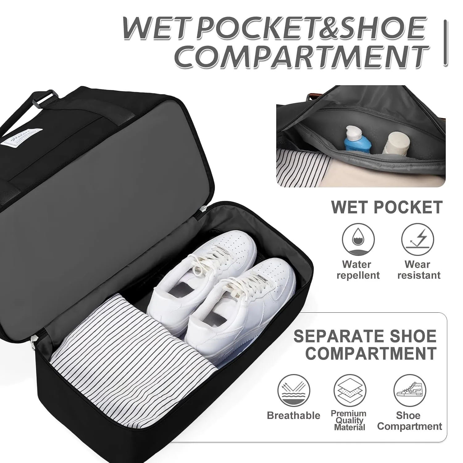 VECAVE Travel Duffel Weekender Bag Women Tote Carry On Bags With Shoe Compartment