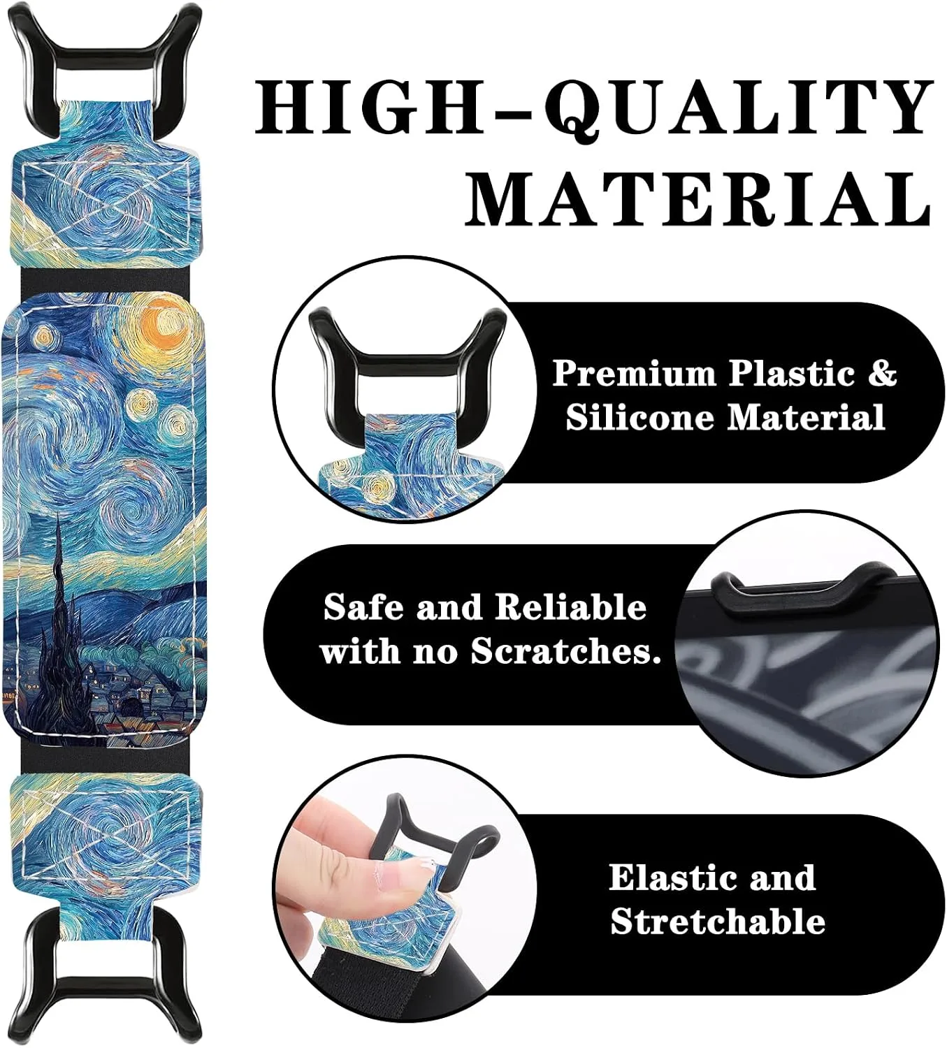 Hand Strap Holder for Kindle - Finger Grip for 6-7.5" Paperwhite 12th/11th Generation/Kobo/Lenovo/Sony Ereaders E-Book Tablet Starry Night Blue High Elasticity Reading Accessories
