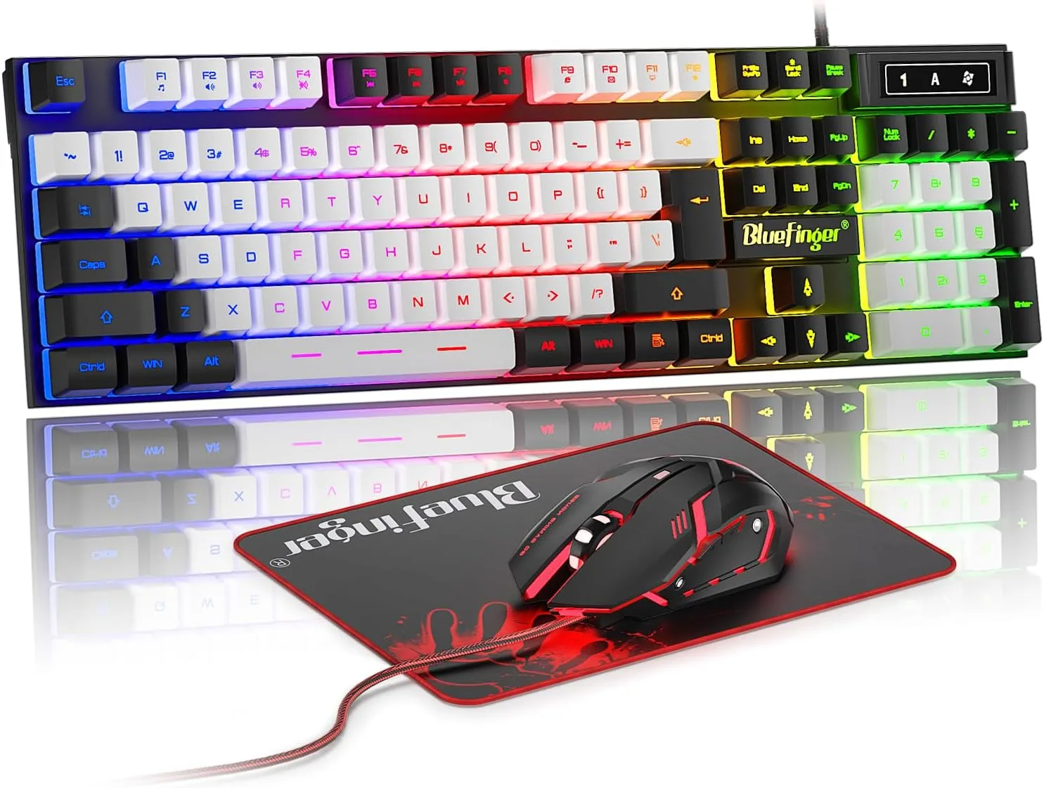 Teclado Gamer BlueFinger RGB con Mouse Retroiluminado USB Cableado Negro y Blanco