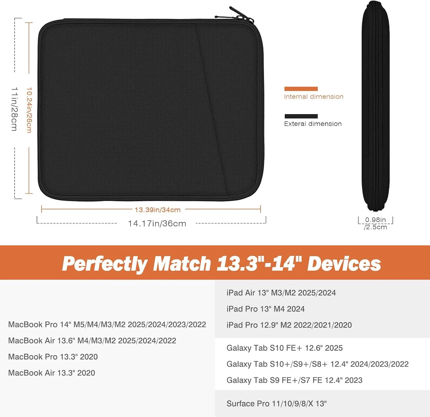 MoKo 13.3-14 Inch Laptop Sleeve Bag Carrying Case with Accessory Pocket