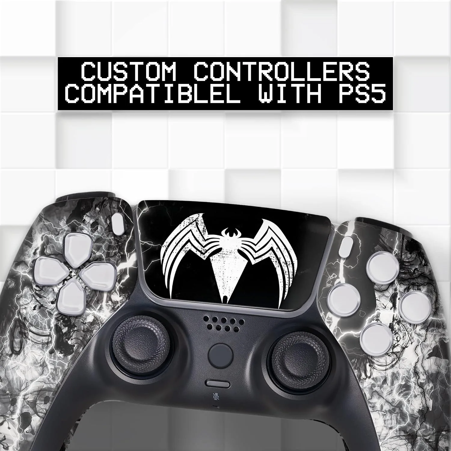 Vennom Custom PS-5 Controller Wireless compatible with Play-Station 5 Console by BCB Controllers | Proudly Customized in USA with Permanent HYDRO-DIP Printing (NOT JUST A SKIN) (MODDED)