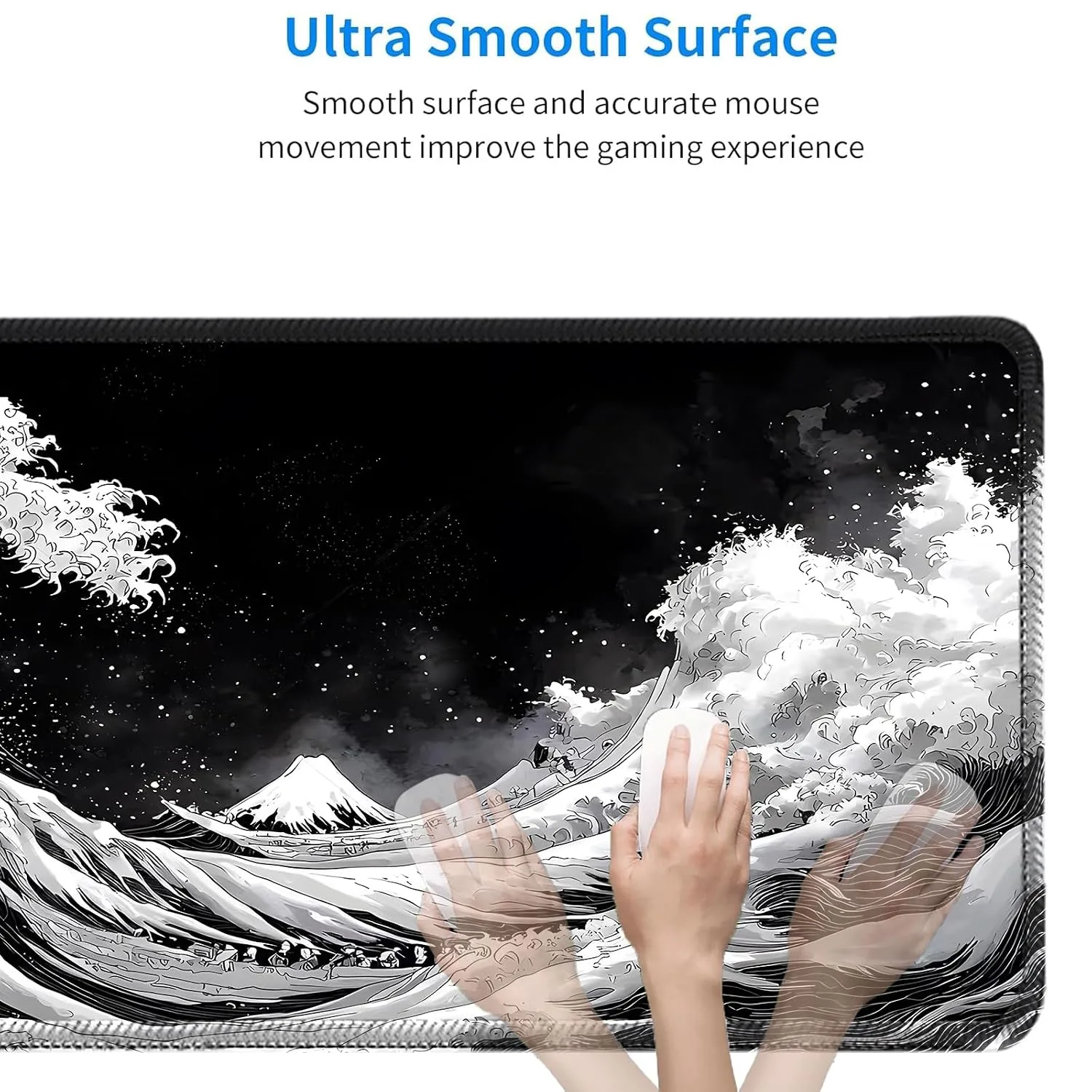 Gudnis Black and White Japanese sea Mouse Pad, Kanagawa Surfing 31.5"x11.8"