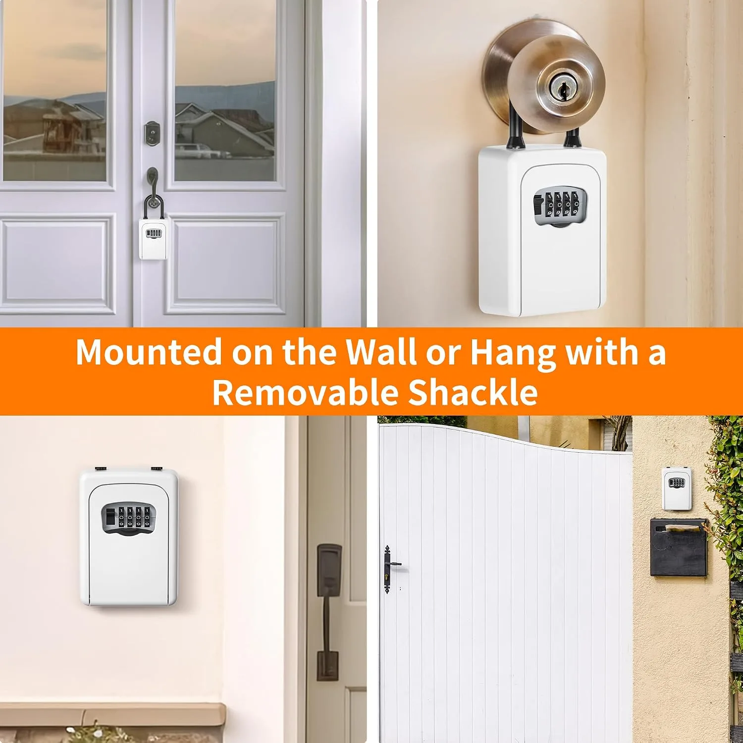 Portable Key Lock Box, Upgrade Clearly Visible Numbers, Lock Box Wall Mounted for House Key, 5 Key Capacity, Weatherproof Resettable Code (White, 1)