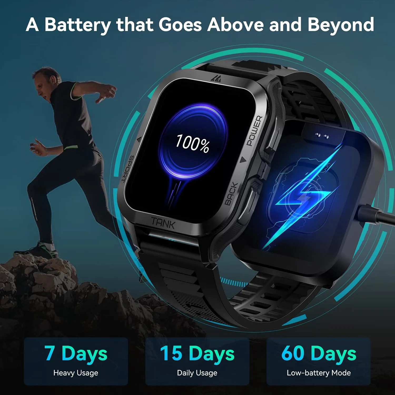 AMAZTIM M2 Smart Watch, 5 ATM & IP69K Waterproof, Extra-Long Battery Life