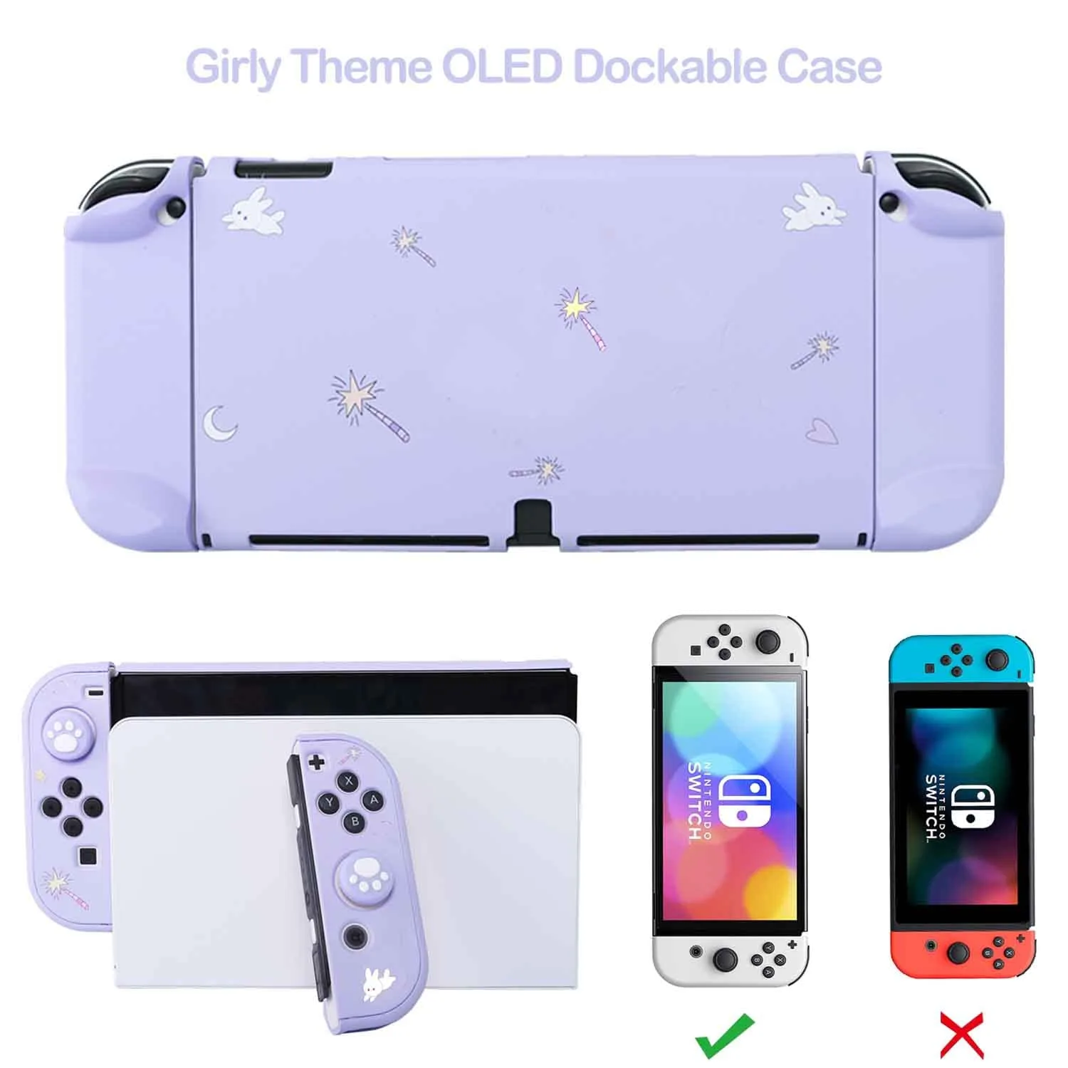 GUTIAL Accessories Bundle for Nintendo Switch OLED - Purple Girly Accessories Kit for Nintendo Switch Oled with Carry Case Screen Protector Cover Case kawaii Stand Cute Thumb Grips for Girls - Purple