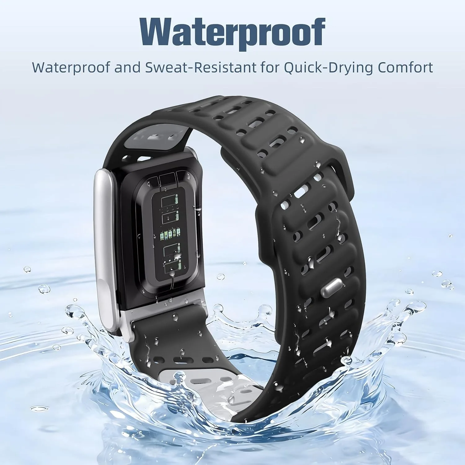 Getino Sport Bands Compatible with Whoop 5.0 Band One, Peak, MG Life, Waterproof Adjustable Soft Silicone Replacement Accessories Strap for Whoop Band 5.0 Women Men, Breathable Blackgray